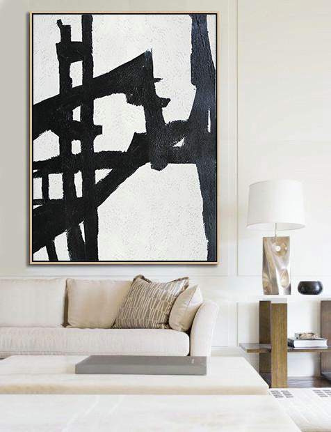 Home Decor Canvas,Black And White Minimalist Painting On Canvas - Hand Paint Large Clean Modern Art